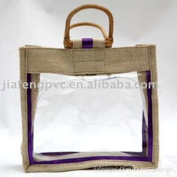 Gray Trim and Handle Transparent PVC Shopping Bag